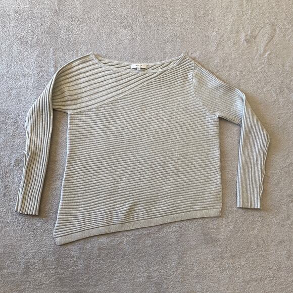 Milly Sweater Womens Large Grey Boat Neck Asymmetric Ribbed Pullover Soft Cozy - Picture 1 of 9